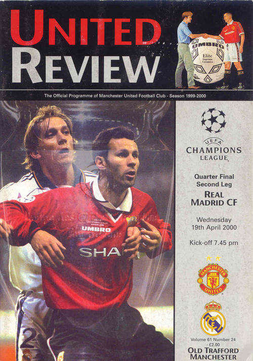MANCHESTER UNITED - REAL MADRID 99/00 CHAMPIONS LEAGUE 1/8 FINAL OFFICIAL PROGRAMME