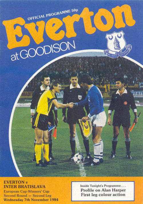 Everton v Inter Bratislava 1984/85 European CWC 2nd Round 2nd Leg Official Programme