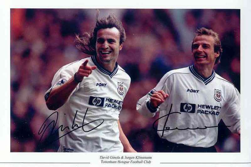 KLINSMANN & GINOLA TOTTENHAM HOTSPURS PRE SIGNED A4 PHOTO