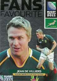 JEAN DE VILLIERS - 2011 RUGBY WORLD CUP COLLECTION FANS FAVOURITE CARD 059