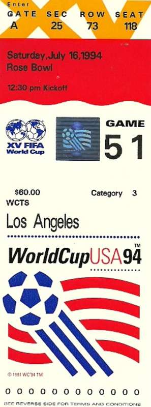 Sweden v Bulgaria 1994 Football World Cup 3rd/4th Place Match Ticket