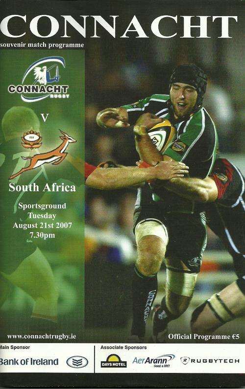 Connacht v South Africa 2007 Tour Match Programme ( Rare )