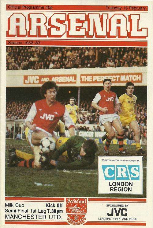 Arsenal v Manchester United 1982/83 League Cup Semi Final 1st Leg Programme