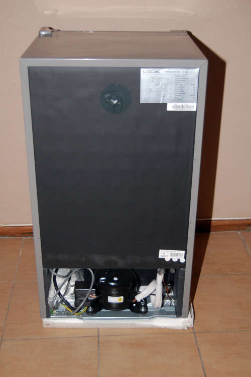 A silver portable Logic Mini bar fridge 120LT available for sale