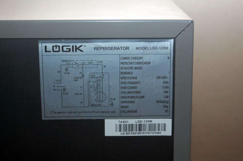 A silver portable Logic Mini bar fridge 120LT available for sale