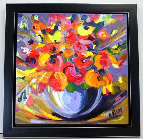 A Very bright coloured Lofty Eaton stretched canvas in a modern backframe