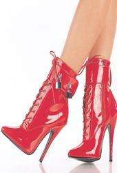 Size 8 - Red womens patent lace up ankle boots with 6 stiletto high heels