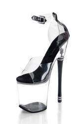 Womens clear platform sandals with sexy 7 inch black stiletto high heels with rhinestone