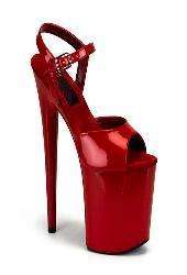 Womens red patent platform sandals with sexy 8 inch stiletto high heels