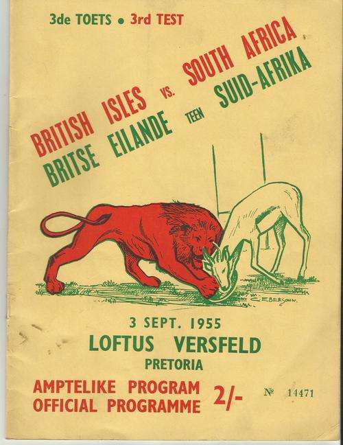 1955 Official Program for 3rd  Rugby test between British Isles and Sprinbokke