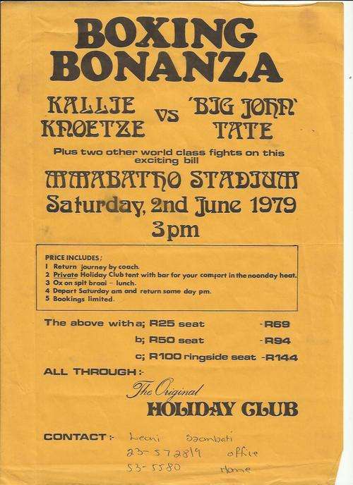 1979 Boxing Bonanza poster (a4) Kallie Knoetse vs Big John Tate