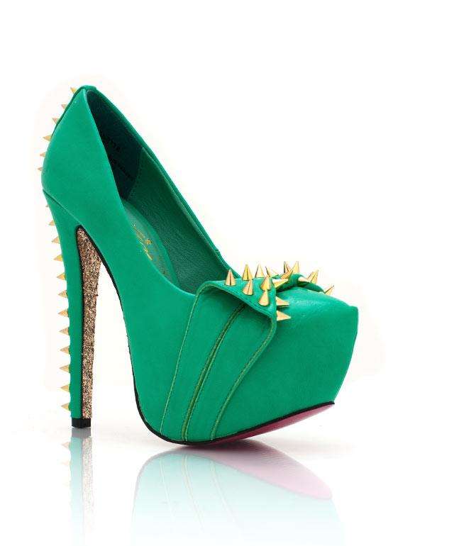 Spiked bow platforms, Green, Size 5 (SA/UK), ladies shoes, heels