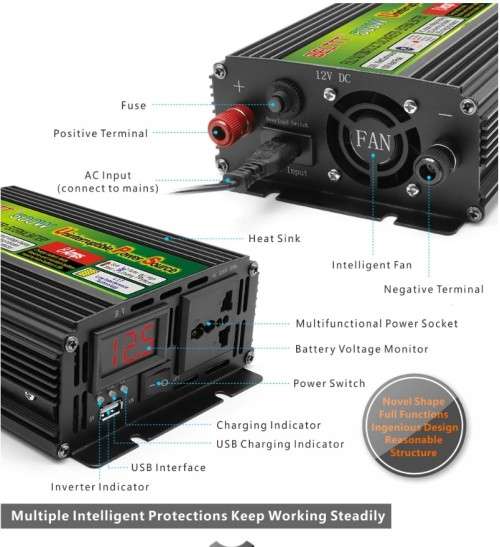 500-Watt Inverter Charger UPS Function Have Power 24/7 Auto-Switching