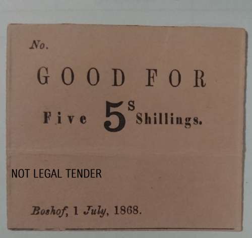 RARE - BOSHOF GOOD FOR 5 SHILLING - 1 JULY 1868