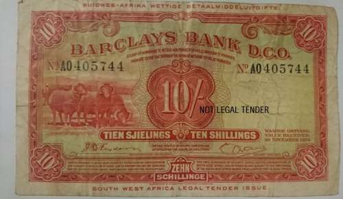 RARE - 10 SHILLING BARCLAYS BANK D.C.O - 30 NOVEMBER 1954