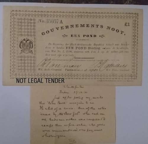 1 POUND/POND - 1 APRIL 1901 GOUVERNEMENTS  NOOT -  (No35057A ) WITH LETTER