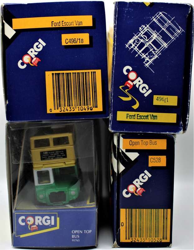Corgi - 4x Vehicles - 2x Ford Escort Vans & 2x Open Top Bus