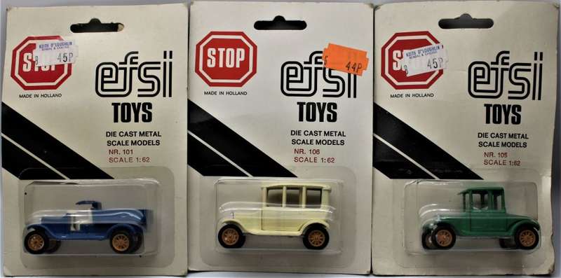 EFSI - 6x 1:62 T-Ford 1919 - Made in Holland, No.101, 3x 104, 105, 106