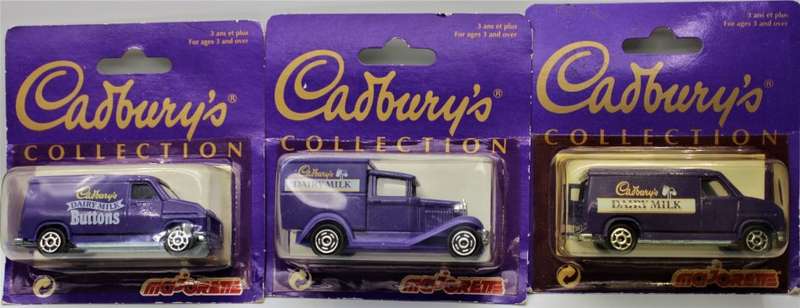 Majorette - 8x Sweet Related Vehicles, Cadbury Dairy Milk, Bassets - Scale varies