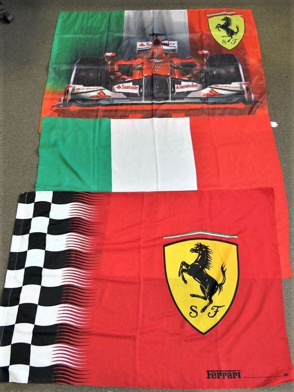 FERRARI - THREE BIG FLAGS 1.4m x1m - 2x Official Licensed Ferrari Flags Plus Italian Flag