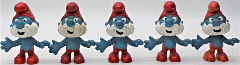 Smurfs - 20001 - 21x Papa Smurfs Including RARE "1965 Blue PVC "Primal Papa Smurf" - Unpainted Tail!