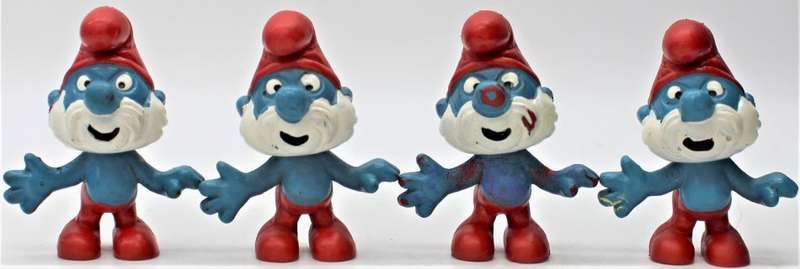 Smurfs - 20001 - 21x Papa Smurfs Including RARE "1965 Blue PVC "Primal Papa Smurf" - Unpainted Tail!