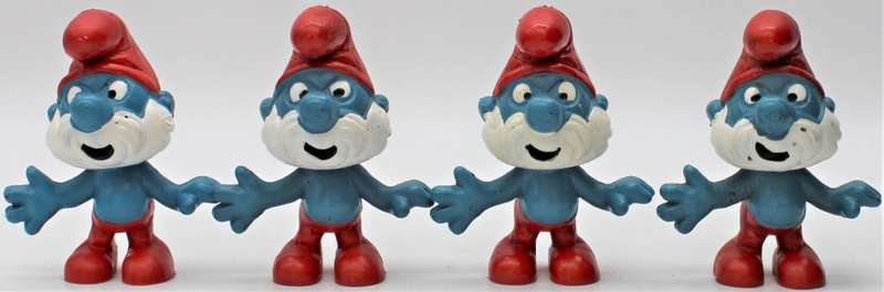 Smurfs - 20001 - 21x Papa Smurfs Including RARE "1965 Blue PVC "Primal Papa Smurf" - Unpainted Tail!