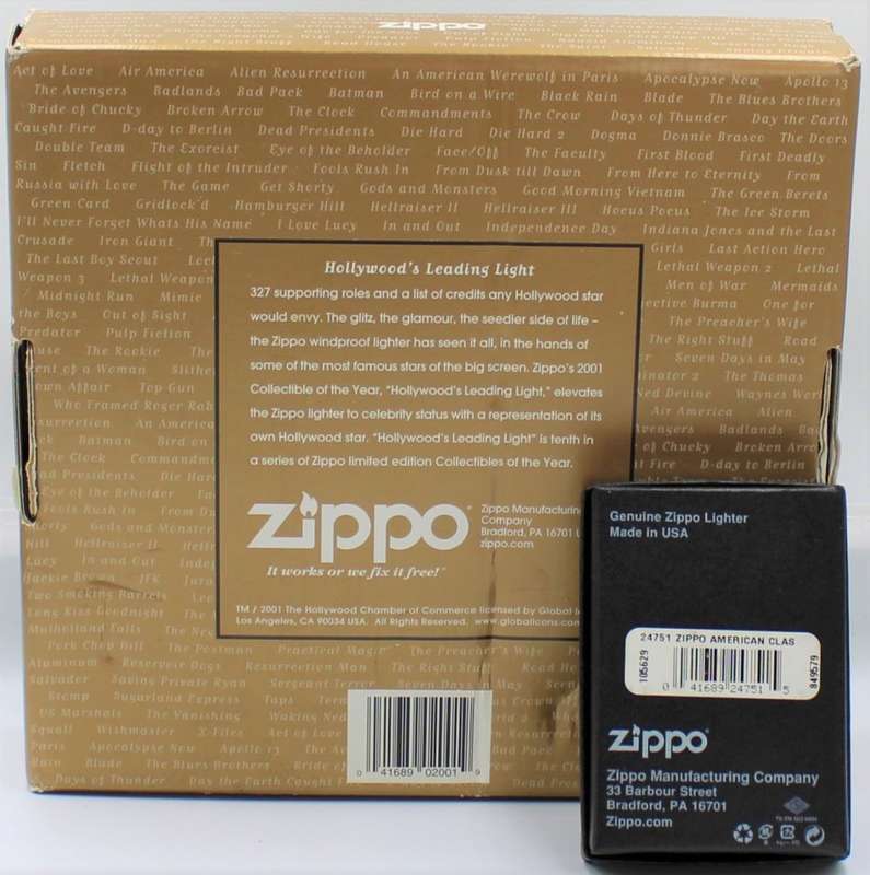 Zippo - Two Original Boxed Zippo Collectables - ""Hollywood's Leading Light"" & ""American Classic""