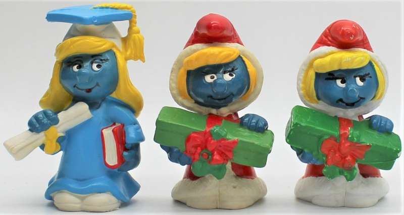 20151 & 20153 - 1x Graduation Smurfette & 2x Santa Smurfettes - Hand-Painted Originals
