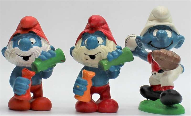 20164 & 20166 - 2x Papa Smurf with Potion & 1x Baseball Pitcher Smurf - Hand-Painted Originals