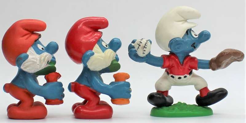 20164 & 20166 - 2x Papa Smurf with Potion & 1x Baseball Pitcher Smurf - Hand-Painted Originals
