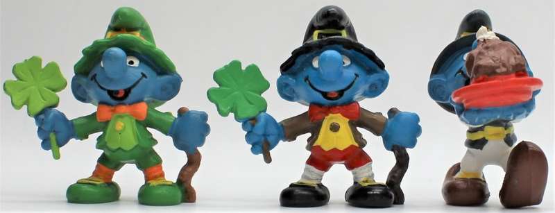 20176 & 20177 - 2x St.Patricks / Good Luck & 1x Thanksgiving Smurfs - Hand-Painted Originals