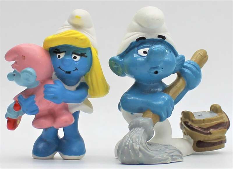 20192 & 20193 - Smurfette with Baby & Mop & Bucket Smurf - Hand-Painted Originals