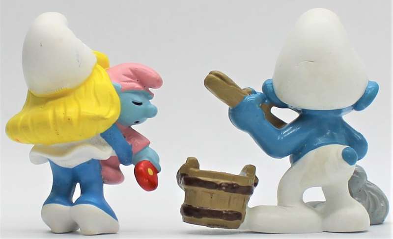 20192 & 20193 - Smurfette with Baby & Mop & Bucket Smurf - Hand-Painted Originals