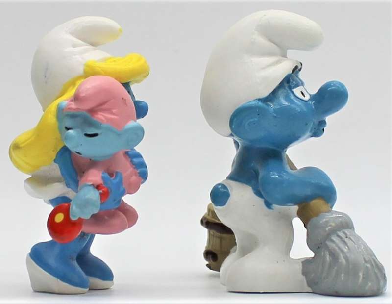 20192 & 20193 - Smurfette with Baby & Mop & Bucket Smurf - Hand-Painted Originals