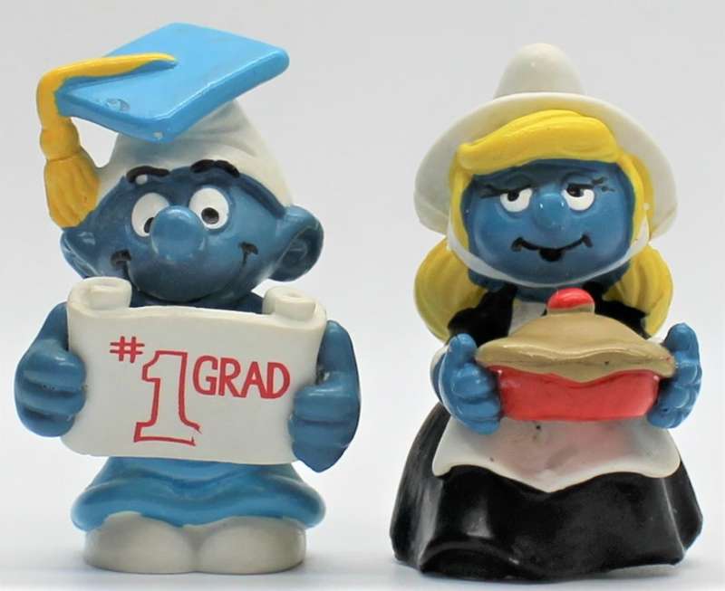 20195 & 20196 - Scarce No.1 GRAD Smurf & Thanksgiving Smurfette - Hand-Painted Originals