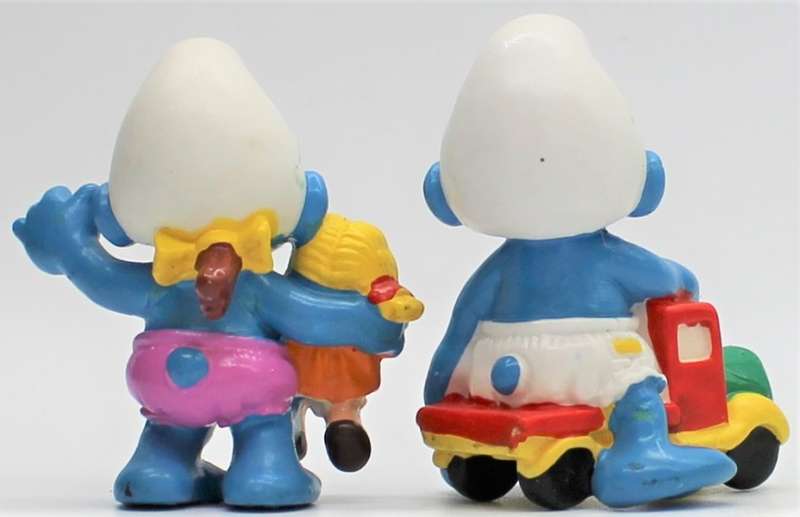 20446 & 20447 - Smurf Child with Doll & Smurf Child on Truck - Hand-Painted Originals