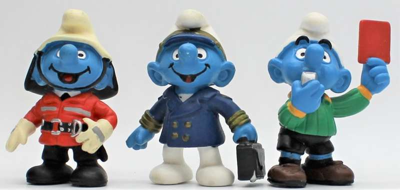 20465, 20470 & 20472 - Fire Chief, Aircraft Captain & Referee Smurfs - Hand-Painted Originals