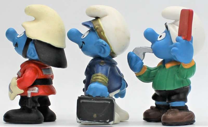 20465, 20470 & 20472 - Fire Chief, Aircraft Captain & Referee Smurfs - Hand-Painted Originals