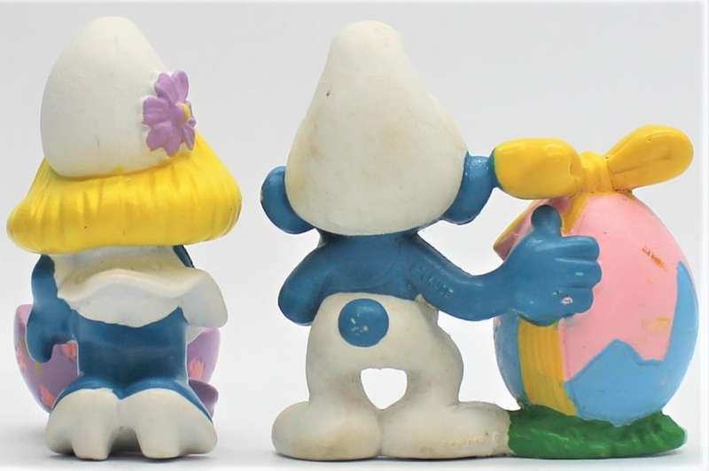 20489 & 20490 - Smurfette with Chick & Smurf with Easter Egg - Hand-Painted Originals