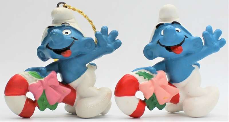 15907 - 2x Different Candy Cane Smurfs - High Value!!! - Hand-Painted Originals