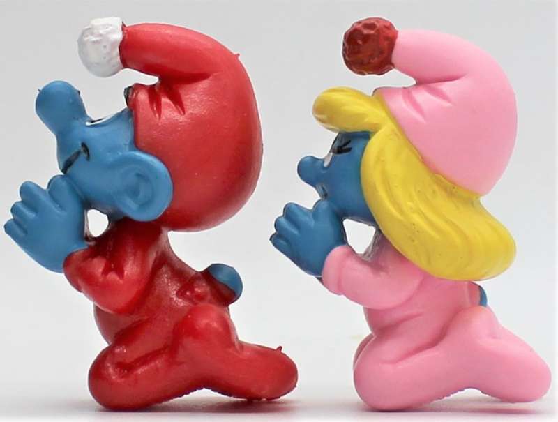 20910 & 20911 - Rare Praying Smurf & Smurfette - High Value Smurfs - Hand Painted Originals