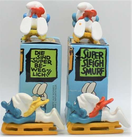 40201 - 4x Bobsled SuperSmurfs - Including Scarce `Yellow Scarf` Variety - Two Boxed