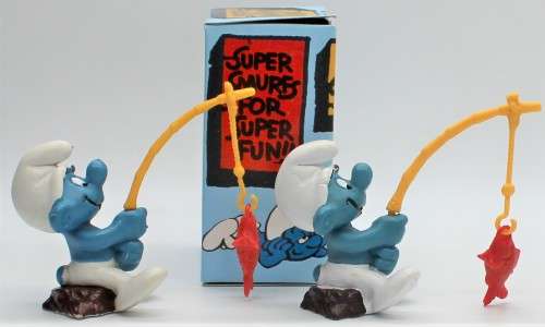 40207 - 3x Angler / Fisherman SuperSmurfs - One Boxed - Hand-Painted Originals