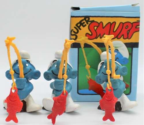 40207 - 3x Angler / Fisherman SuperSmurfs - One Boxed - Hand-Painted Originals