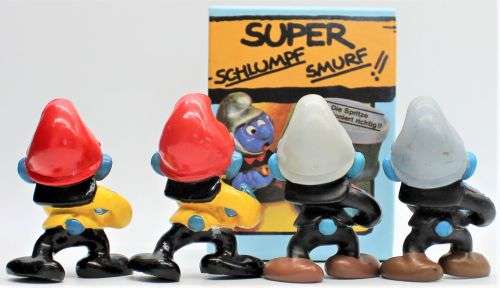 40216 - 5x Fireman SuperSmurfs - One boxed - Hand-Painted Originals