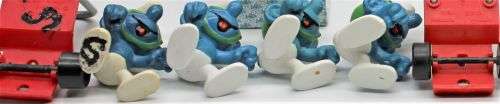 40218 - 5x Different Go-Cart SuperSmurfs - Hand-Painted Originals - Only Boxed One is Complete
