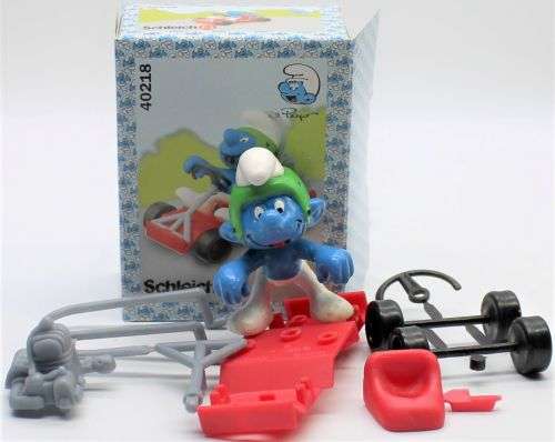 40218 - 5x Different Go-Cart SuperSmurfs - Hand-Painted Originals - Only Boxed One is Complete
