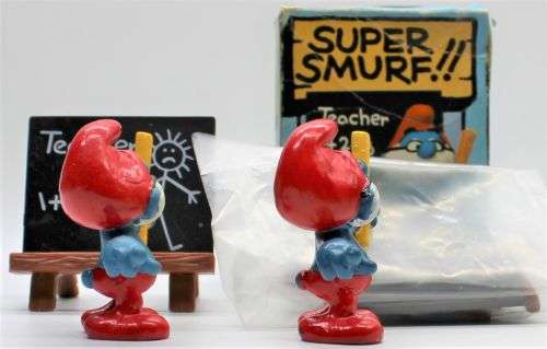 40224 - 2x Different Papa Teacher SuperSmurfs - One Boxed - Hand-Painted Originals