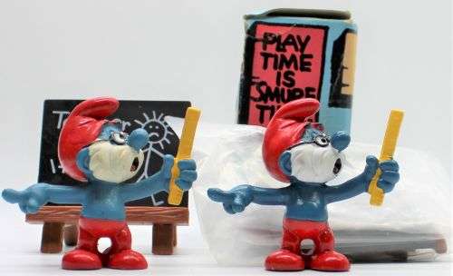 40224 - 2x Different Papa Teacher SuperSmurfs - One Boxed - Hand-Painted Originals